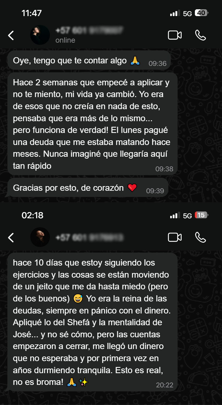 Testimonio de WhatsApp sobre pago de deudas