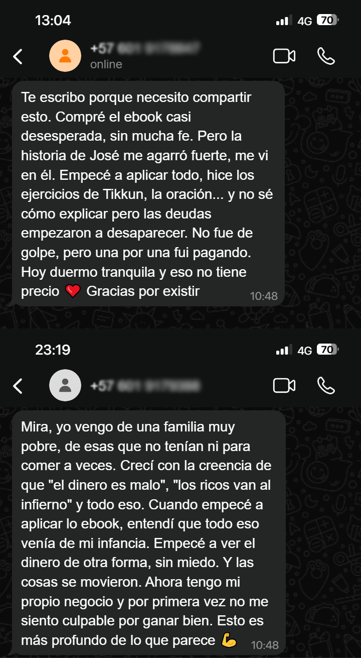Testimonio de WhatsApp sobre transformación financiera